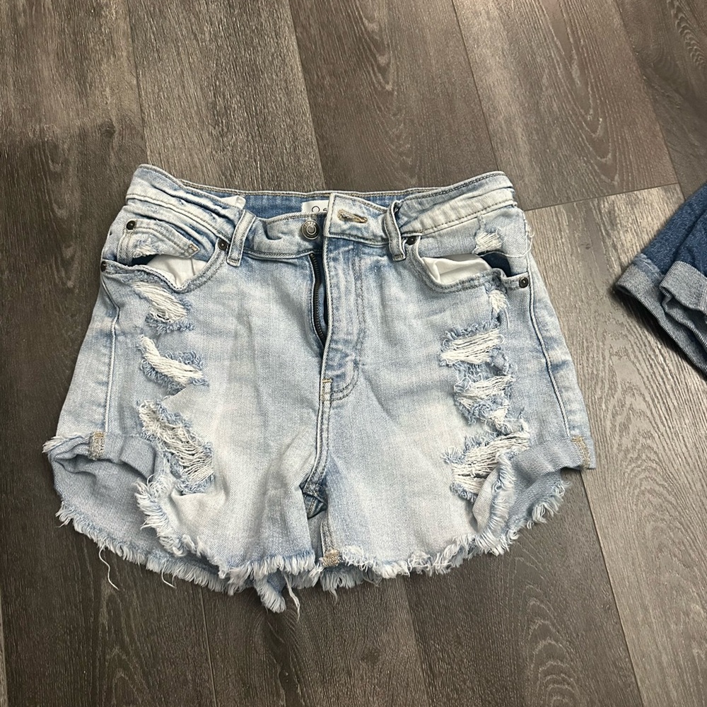Distressed Light Blue Denim Shorts